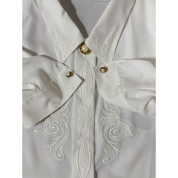 Vintage Jaclyn Smith White Embroidered Blouse With Pearl Buttons Size 14 - Picture 3 of 11